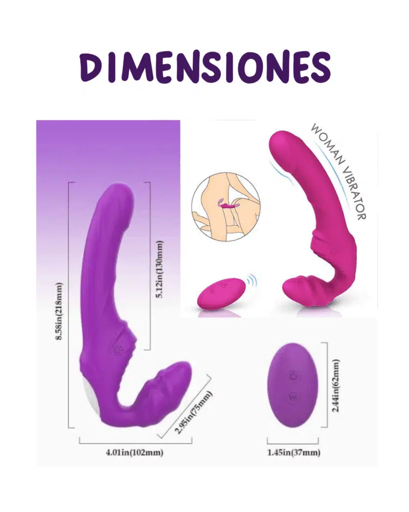 Vibrador Doble Strapless Dimensiones